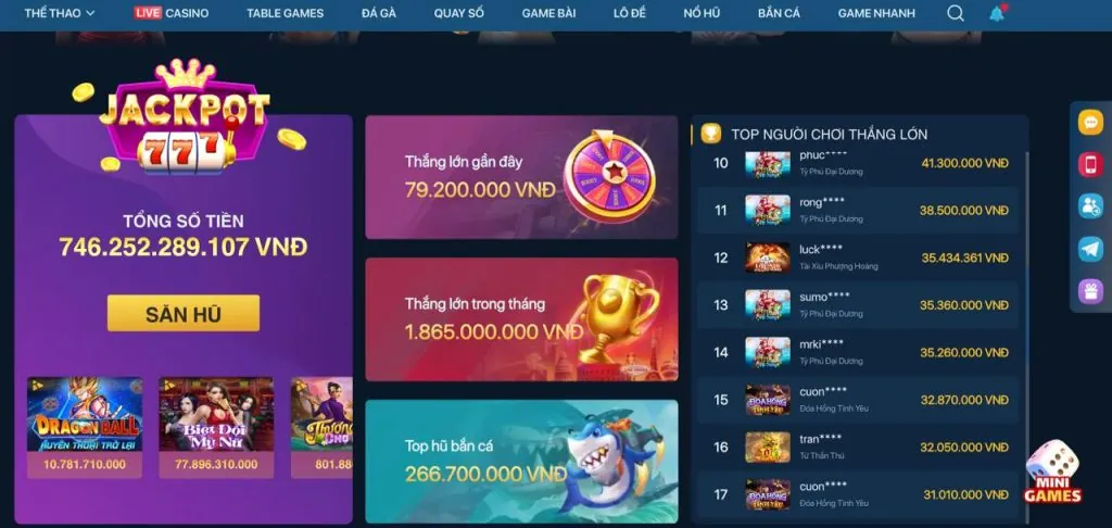 Giao diện game nổ hũ trực tuyến